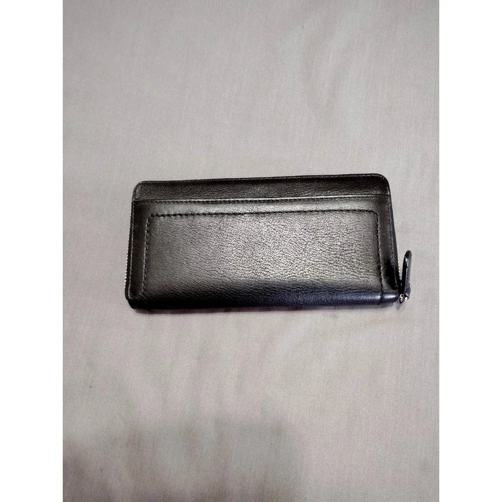 Coach Darcy Saffiano Blck Leather Accordion Zip Around Billfold Card Coin Wallet